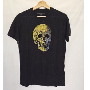 John Varvatos Shirt Painted Textured Skull Graphic Tee‎ Black Linen Blend XS New
